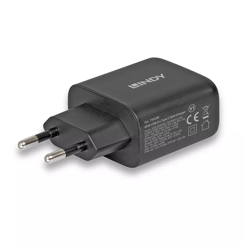 Lindy 65W USB 2 x Type-C cargador GaN 73438