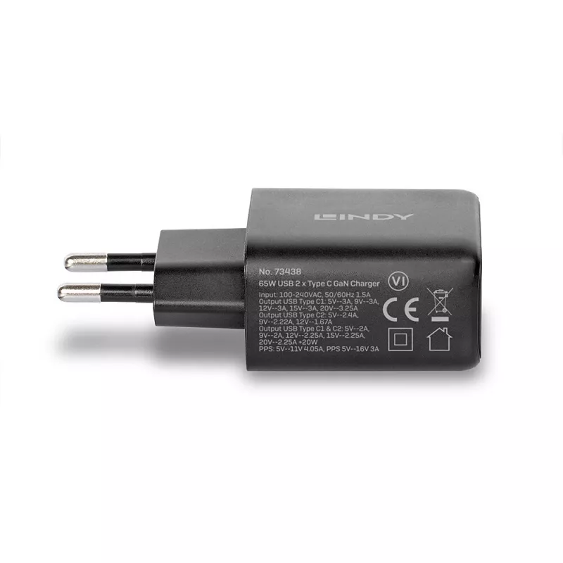 Lindy 65W USB 2 x Type-C cargador GaN 73438