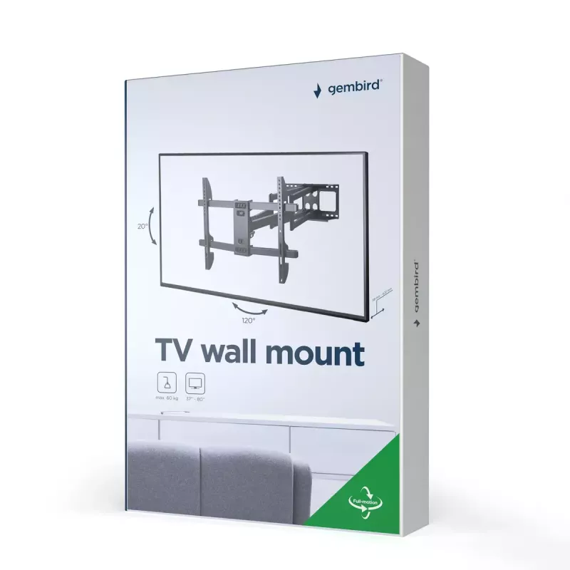 Soporte de pared para TV Gembird WM-80ST-02 — fijo/inclinable, 37