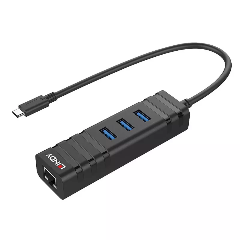 Hub USB Lindy USB 3.2 Type-C hub y convertidor Gigabit Ethernet
