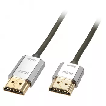 Cable HDMI Lindy 3m CROMO slim High Speed con Ethernet, 3 m, HDMI Type-A (estándar), HDMI Type-A (estándar), 3D, 10,2 Gbit/s, gris