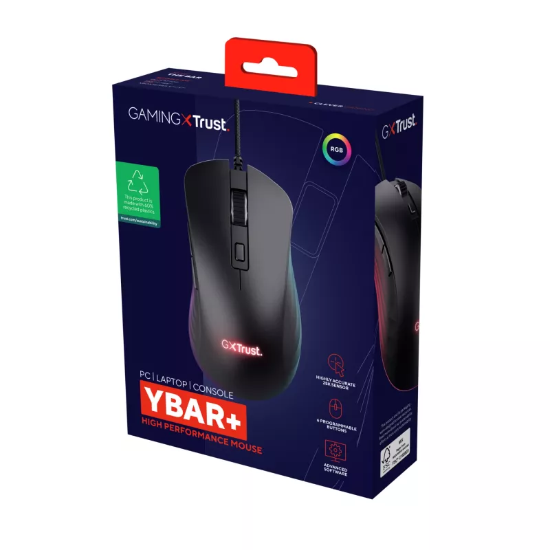 Ratón gaming Trust GXT924 YBAR+ Diestro USB Type-A Óptico 25600 DPI