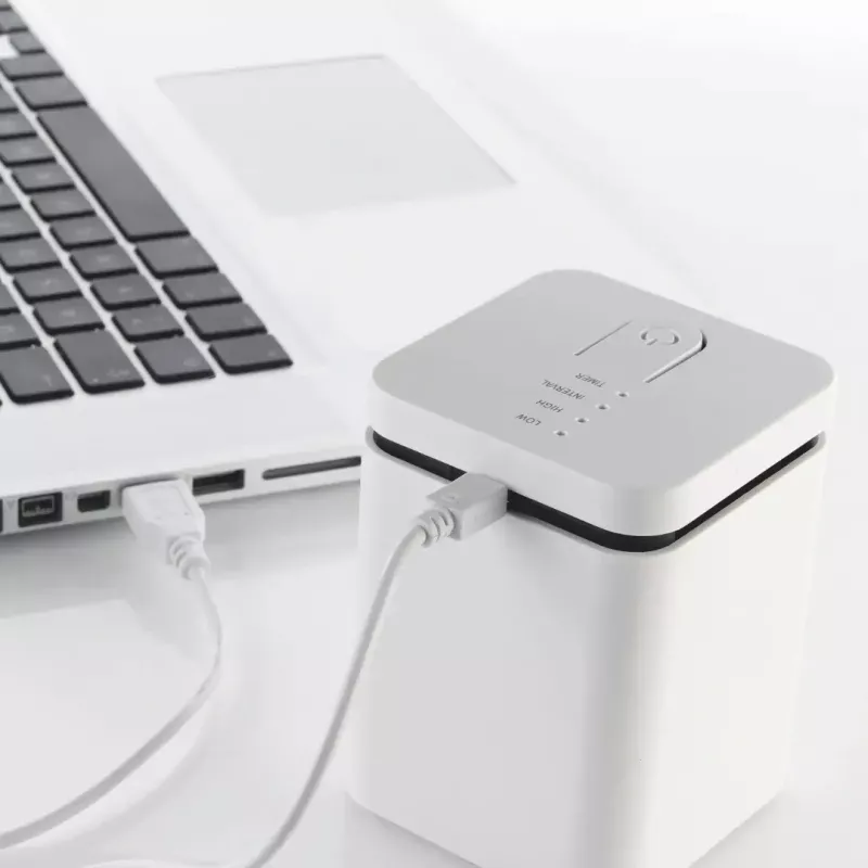 Stylies Elara COP000852 difusor de aromas, 1,3 W, para habitaciones de hasta 15 m², 2 niveles de velocidad, temporizador, alimentación por USB/pilas/adaptador, 74 x 74 x 100 mm, gris