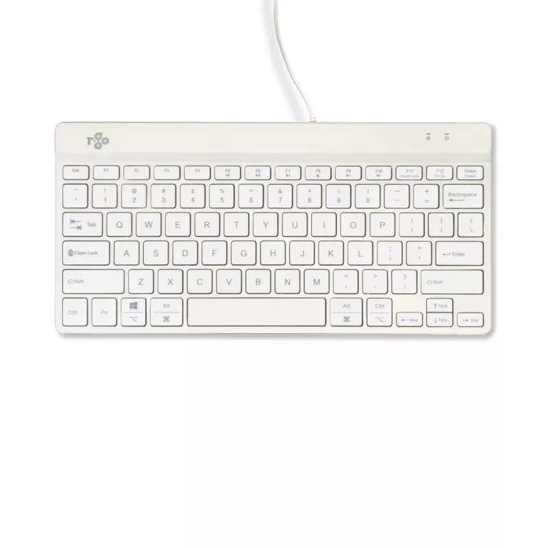 Teclado ergonómico R-Go Tools R-Go Compact Break, teclado compacto con software de pausas, QWERTY (US), con cable, blanco