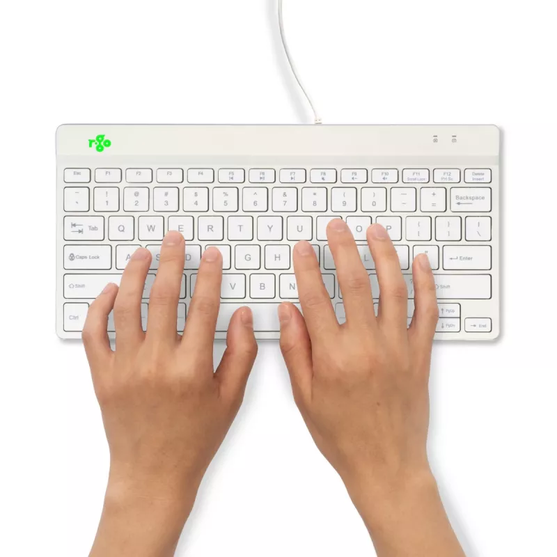 Teclado ergonómico R-Go Tools R-Go Compact Break, teclado compacto con software de pausas, QWERTY (US), con cable, blanco