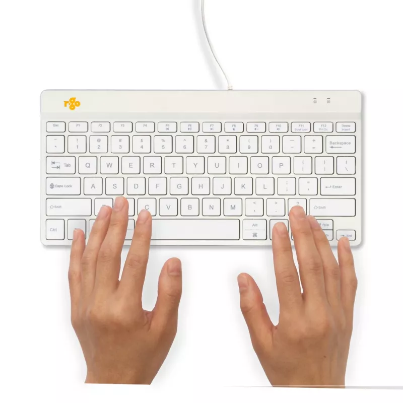 Teclado ergonómico R-Go Tools R-Go Compact Break, teclado compacto con software de pausas, QWERTY (US), con cable, blanco