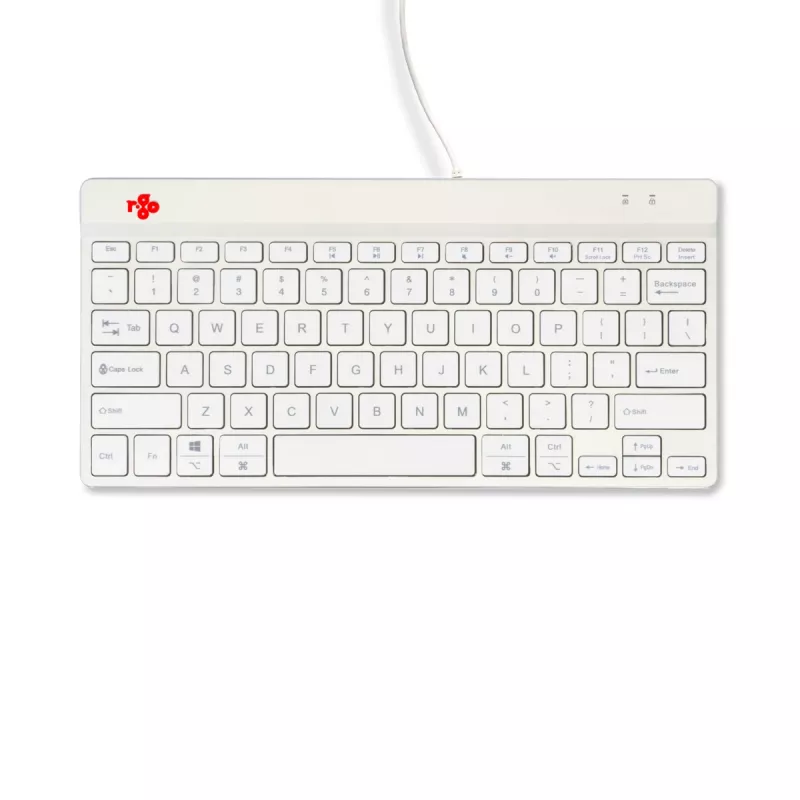 Teclado ergonómico R-Go Tools R-Go Compact Break, teclado compacto con software de pausas, QWERTY (US), con cable, blanco