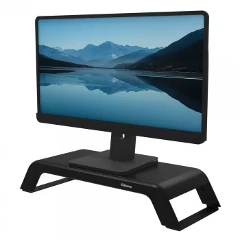 Soporte para monitor de ordenador Fellowes con 3 alturas ajustables - Elevador de monitor Hana LT - Soporte de monitor ergonómico ajustable para ordenador - Peso máx. 22,6 kg - Negro
