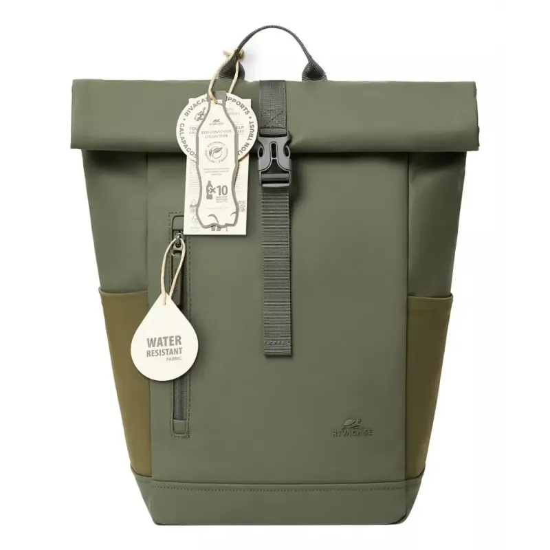 Mochila de viaje Rivacase Eden oliva piel PU poliéster rPET 250x160x430mm