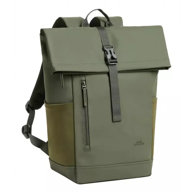 Mochila de viaje Rivacase Eden oliva piel PU poliéster rPET 250x160x430mm