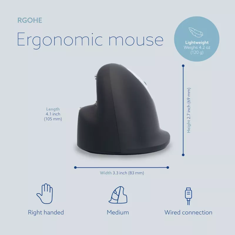 Ratón ergonómico R-Go Tools R-Go HE Break con software Break, mediano (tamaño de mano 165-185 mm), diestro, con cable, negro