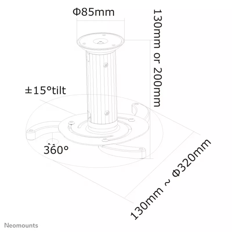 Soporte de techo para proyector Neomounts BEAMER-C80 – h 13–20 cm – totalmente orientable