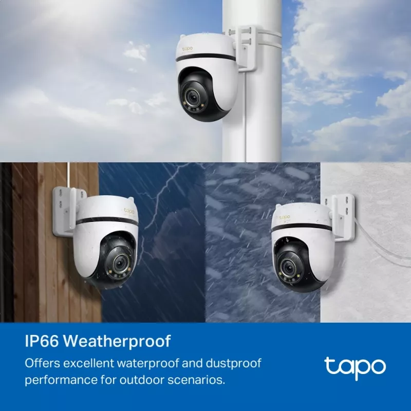 Cámara de seguridad Wi-Fi con giro/inclinación para exterior TP-Link ESPEC.: 3K 5MP (2880x1620), 2,4 GHz, 2 antenas externas, 1 puerto Ethernet, horizontal 360°