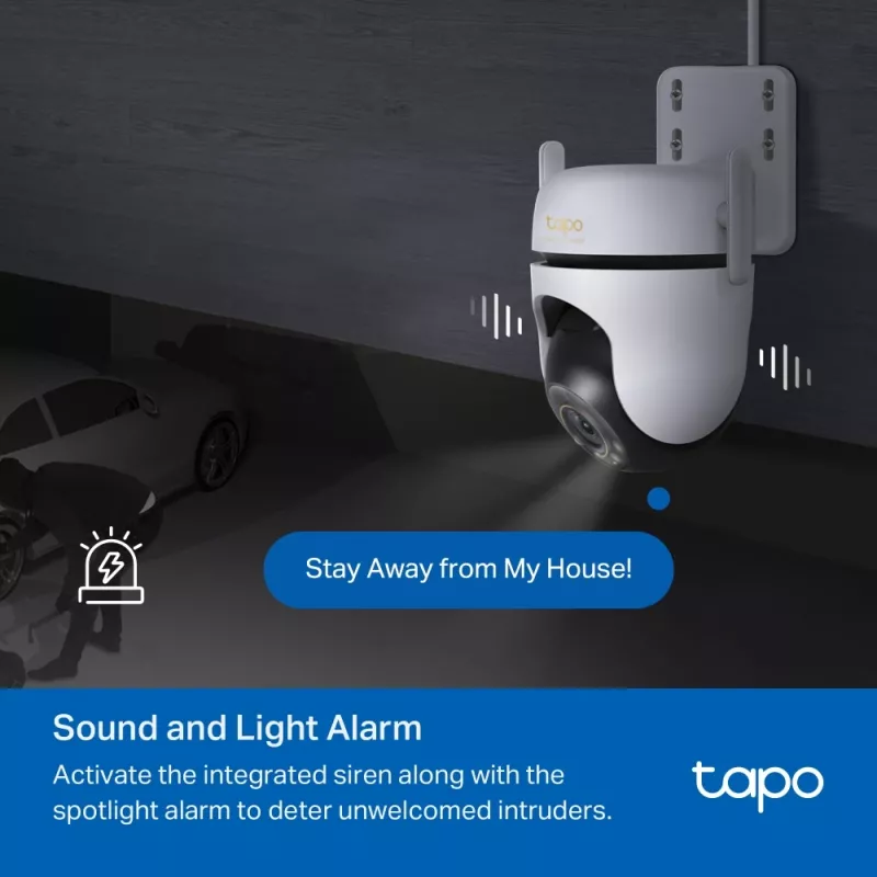 Cámara de seguridad Wi-Fi con giro/inclinación para exterior TP-Link ESPEC.: 3K 5MP (2880x1620), 2,4 GHz, 2 antenas externas, 1 puerto Ethernet, horizontal 360°