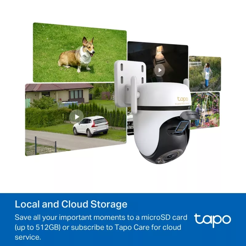 Cámara de seguridad Wi-Fi con giro/inclinación para exterior TP-Link ESPEC.: 3K 5MP (2880x1620), 2,4 GHz, 2 antenas externas, 1 puerto Ethernet, horizontal 360°