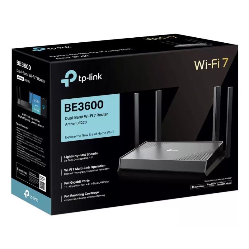 Router Wi-Fi TP-Link Archer BE220 Gigabit Ethernet Banda dual (2,4 GHz / 5 GHz) Negro