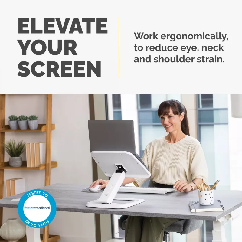 Fellowes soporte para portátil de escritorio – Hana LT soporte para portátil para casa y la oficina – soporte para portátil ajustable con 3 alturas – tamaño máx. de monitor 19 inch, peso máx. 4,5 kg – blanco