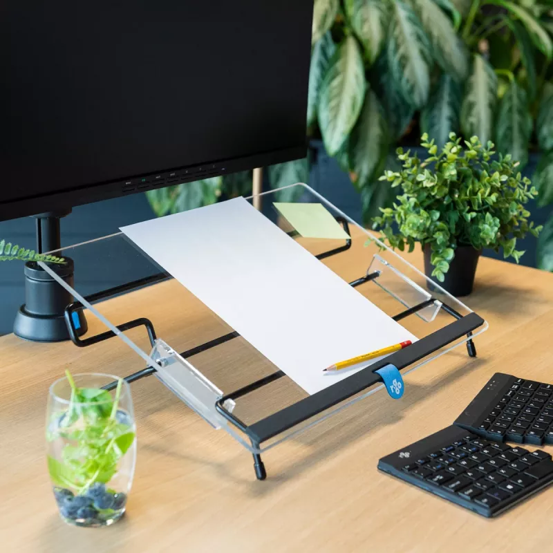 R-Go Tools atril R-Go Flex Read, ergonómico, con reposamuñecas de espuma suave, acrílico transparente