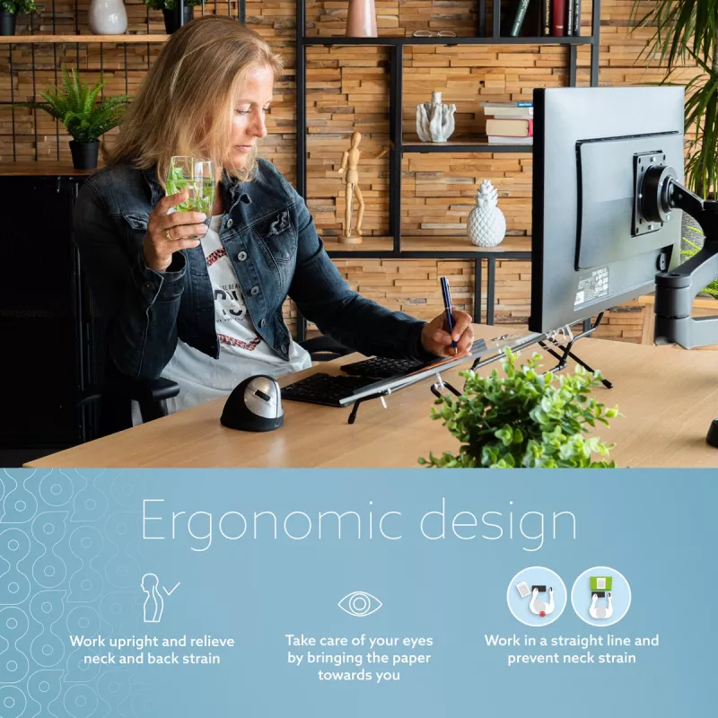 R-Go Tools atril R-Go Flex Read, ergonómico, con reposamuñecas de espuma suave, acrílico transparente