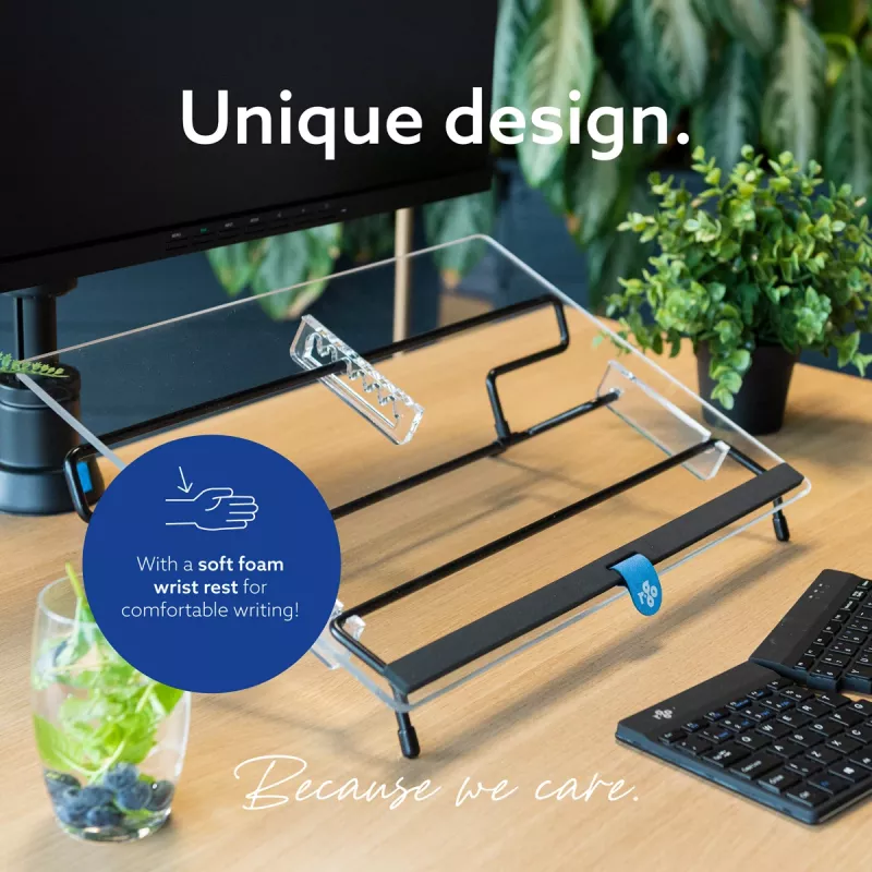 R-Go Tools atril R-Go Flex Read, ergonómico, con reposamuñecas de espuma suave, acrílico transparente