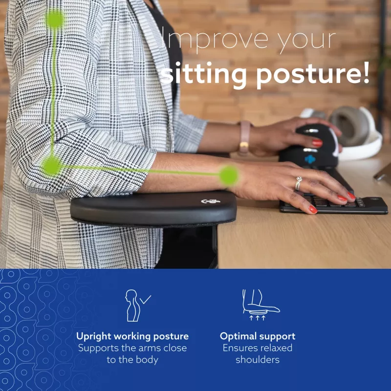 Reposabrazos R-Go Tools R-Go, ergonómico, simétrico, con recorte abdominal, espuma suave, negro