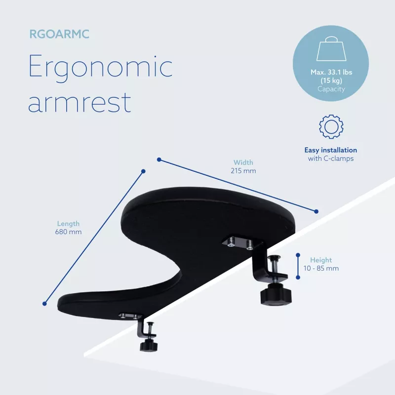 Reposabrazos R-Go Tools R-Go, ergonómico, simétrico, con recorte abdominal, espuma suave, negro