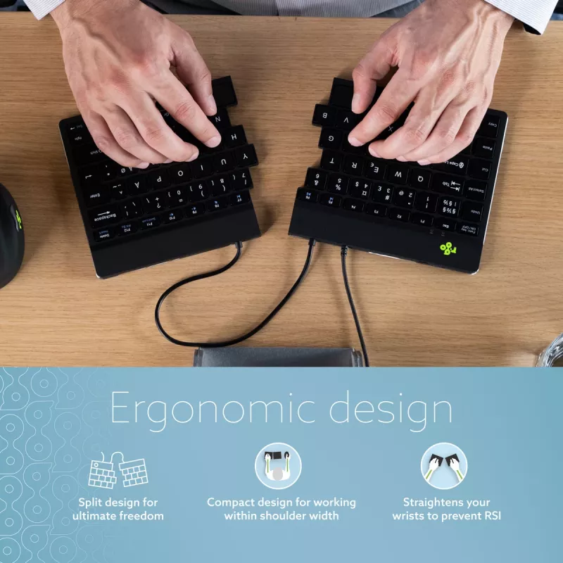 Teclado ergonómico R-Go Tools R-Go Split Break v2 con software Break, teclado dividido ergonómico, QWERTY (UK), con cable, negro