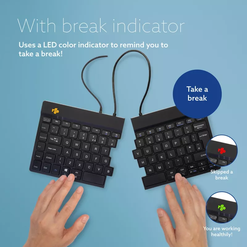 Teclado ergonómico R-Go Tools R-Go Split Break v2 con software Break, teclado dividido ergonómico, QWERTY (UK), con cable, negro