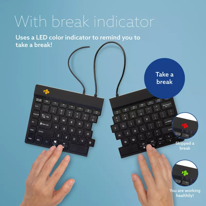 Teclado ergonómico R-Go Tools R-Go Split Break v2 con software Break, teclado dividido ergonómico, QWERTY (US), con cable, negro