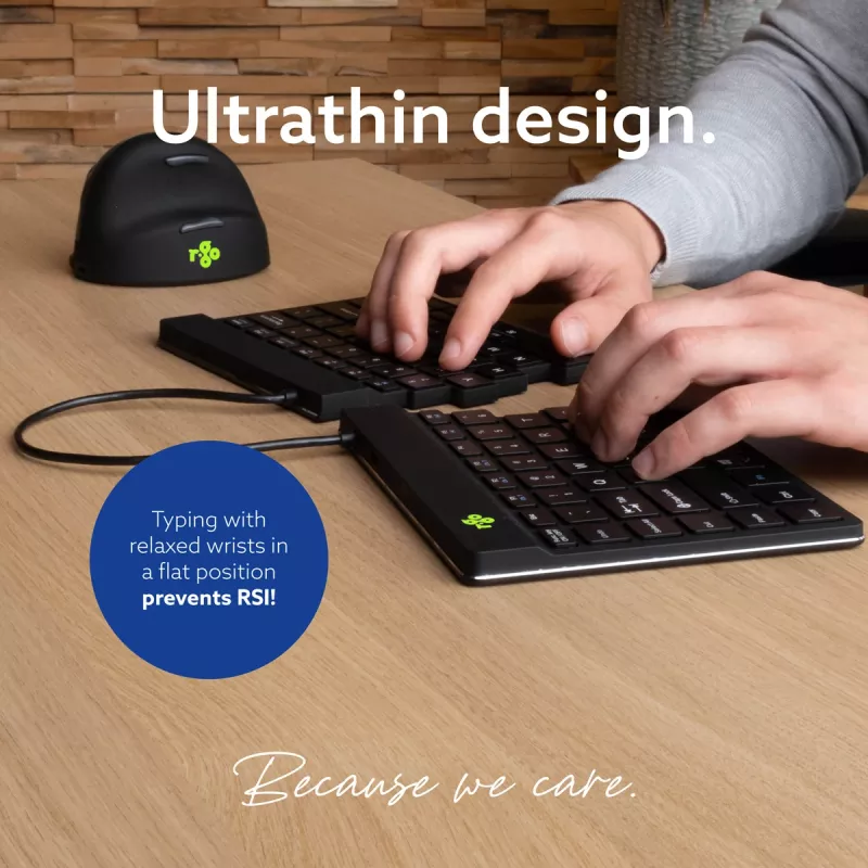 Teclado ergonómico R-Go Tools R-Go Split Break con software de pausas, teclado dividido ergonómico, QWERTY (US), Bluetooth, negro