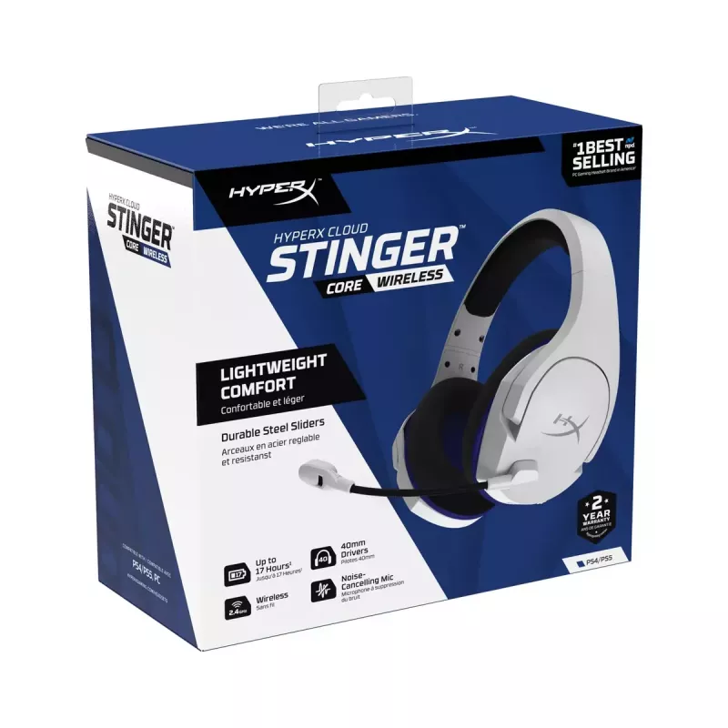 HyperX Cloud Stinger Core – Auriculares gaming inalámbricos (blanco-azul) – PS5-PS4