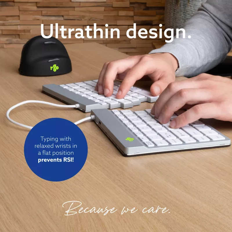 Teclado ergonómico R-Go Tools R-Go Split Break con software de pausas, teclado ergonómico dividido, QWERTY (US), Bluetooth, blanco