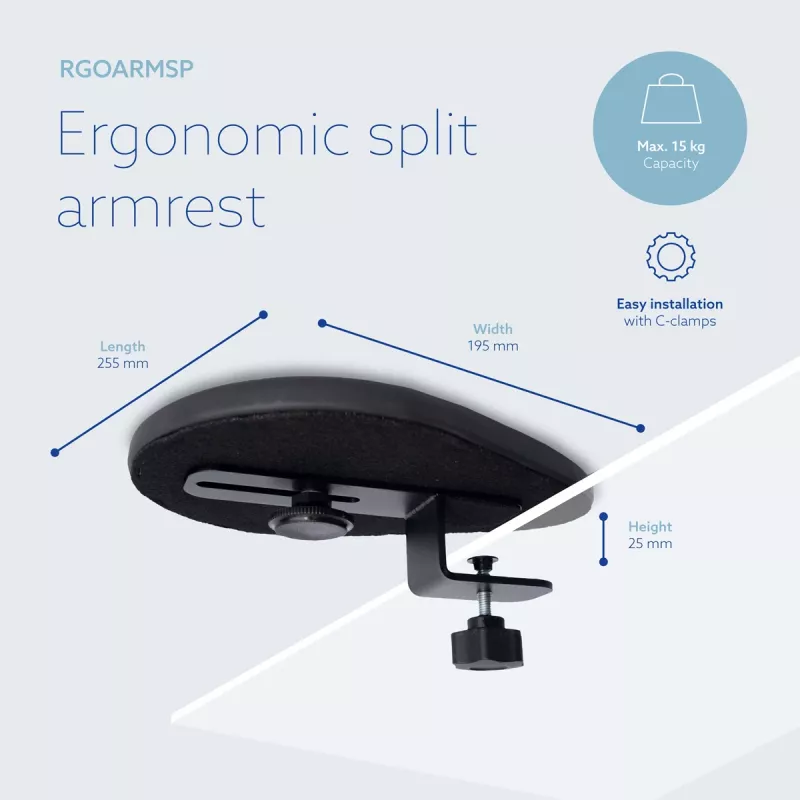 Reposabrazos R-Go Tools R-Go Split, reposabrazos ergonómico de dos piezas, ajustable, simétrico, con Softfoam, negro