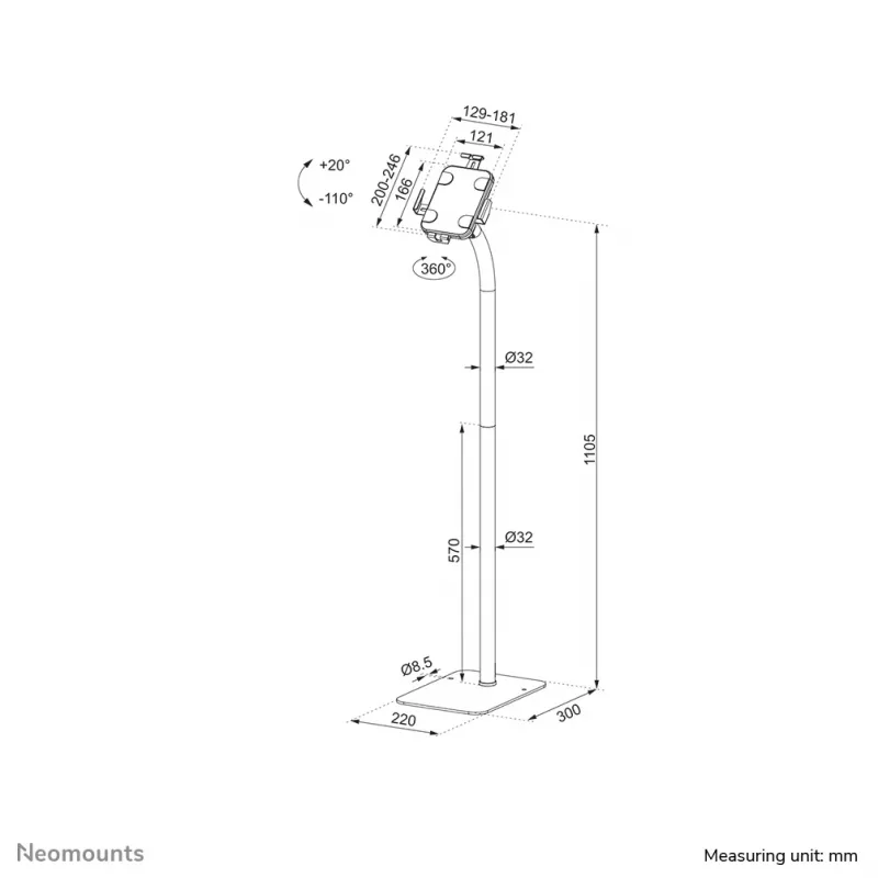Soporte de suelo para tablet Neomounts FL15-625WH1 blanco soporte pasivo para interior