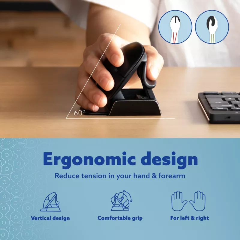 Ratón ergonómico R-Go Tools R-Go Twister, con software de pausas, ratón ambidiestro para ambas manos, plegable, Bluetooth y con cable