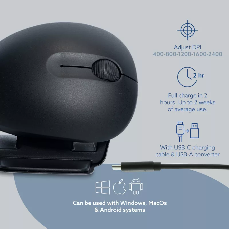 Ratón ergonómico R-Go Tools R-Go Twister, con software de pausas, ratón ambidiestro para ambas manos, plegable, Bluetooth y con cable