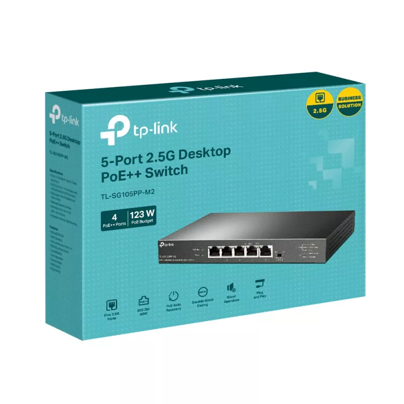 Switch de escritorio TP-Link 5 puertos 2.5G con 4 puertos PoE++ No gestionado