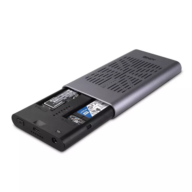 Caja para SSD M.2 NVMe dual Lindy USB 3.2 Gen 2x2 con función de clonación