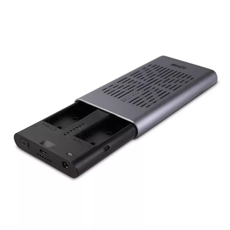 Caja para SSD M.2 NVMe dual Lindy USB 3.2 Gen 2x2 con función de clonación