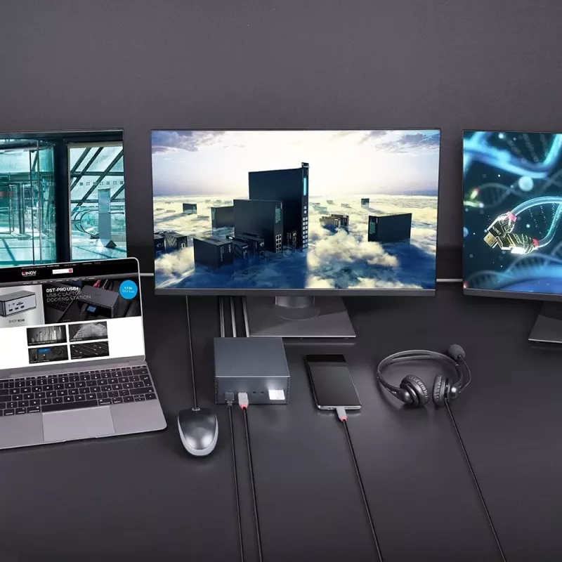 Estación de acoplamiento para portátil Lindy DST-Pro 101, USB-C con soporte 4K y fuente de alimentación de 100W