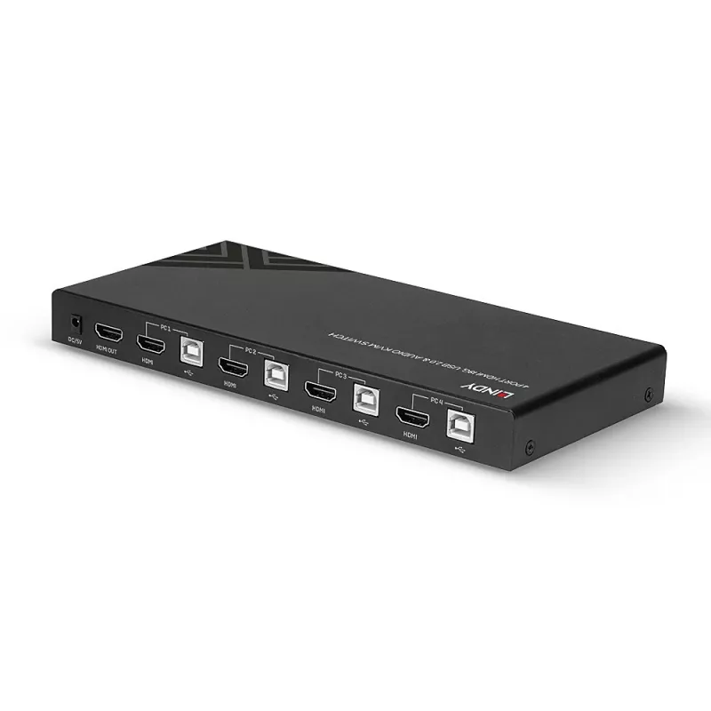 Conmutador KVM Lindy HDMI 18G USB 2.0 Audio 4 puertos 4K Ultra HD