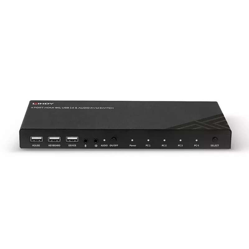 Conmutador KVM Lindy HDMI 18G USB 2.0 Audio 4 puertos 4K Ultra HD