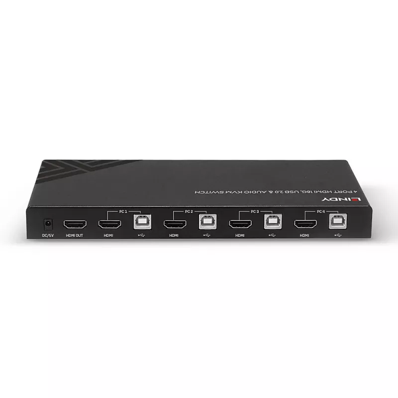 Conmutador KVM Lindy HDMI 18G USB 2.0 Audio 4 puertos 4K Ultra HD