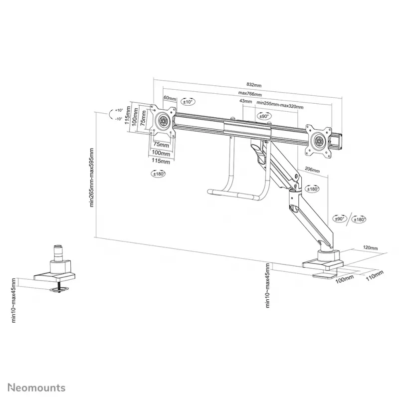 Brazo para monitor Neomounts NM-D775DXWHITE 25,4-81,3 cm (10-32