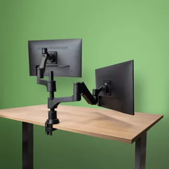 Soporte para monitor R-Go Tools R-Go Caparo Dual, para dos monitores, altura ajustable con resorte de gas, capacidad de carga 3-9 kg, 100% circular, negro