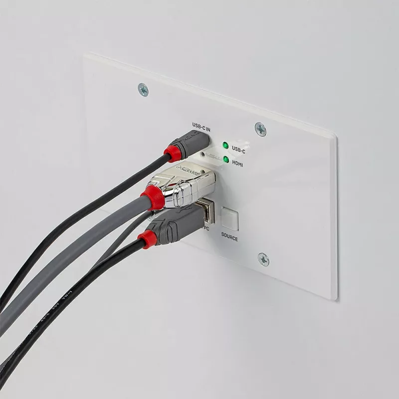 Lindy 150m Cat.6 HDMI 4K60 y Type-C HDBaseT placa de pared EU extensor KVM, transmisor