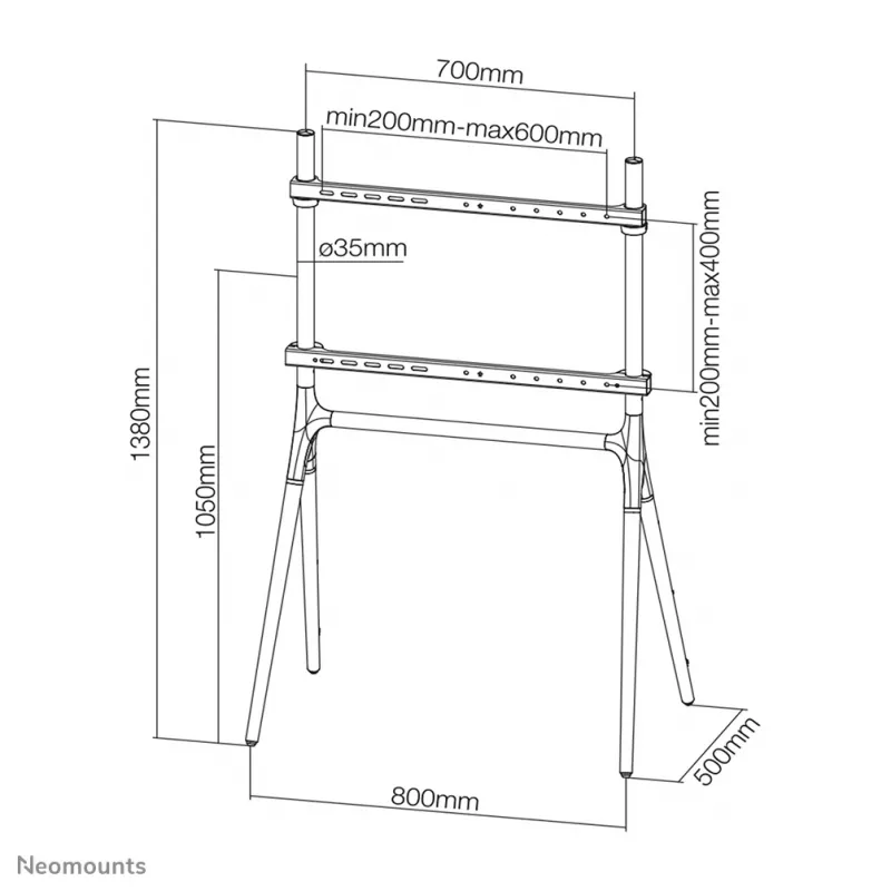 Soporte de suelo para TV Neomounts NM-M1000 negro 37-70 inch, 40 kg, 94 cm (37 inch), 177,8 cm (70 inch), 200 x 200 mm, 600 x 400 mm, 0 - 1380 mm