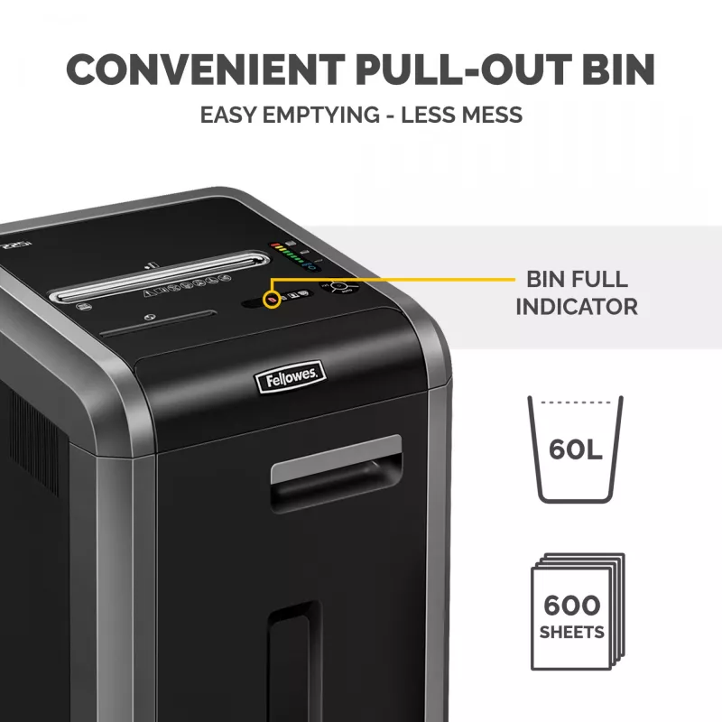 Destructora de documentos Fellowes 225Ci 24 hojas destructora de corte en partículas con recipiente de 60 litros, alto nivel de seguridad P4
