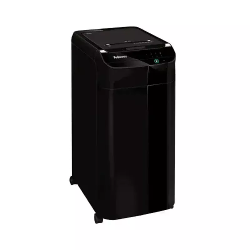 Destructora de documentos Fellowes 100135793 — partículas 4 x 38 mm, cesta de recogida 68 L, negra