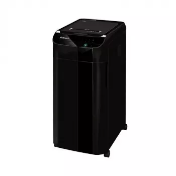 Destructora de documentos Fellowes 100135793 — partículas 4 x 38 mm, cesta de recogida 68 L, negra